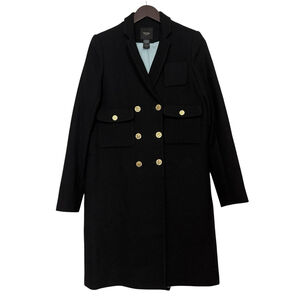 Smythe Black Wool Military Coat Gold Button Longline Double Breasted Size 2
